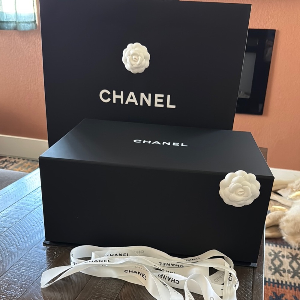 Large CHANEL Black Box with White Camellia Accent